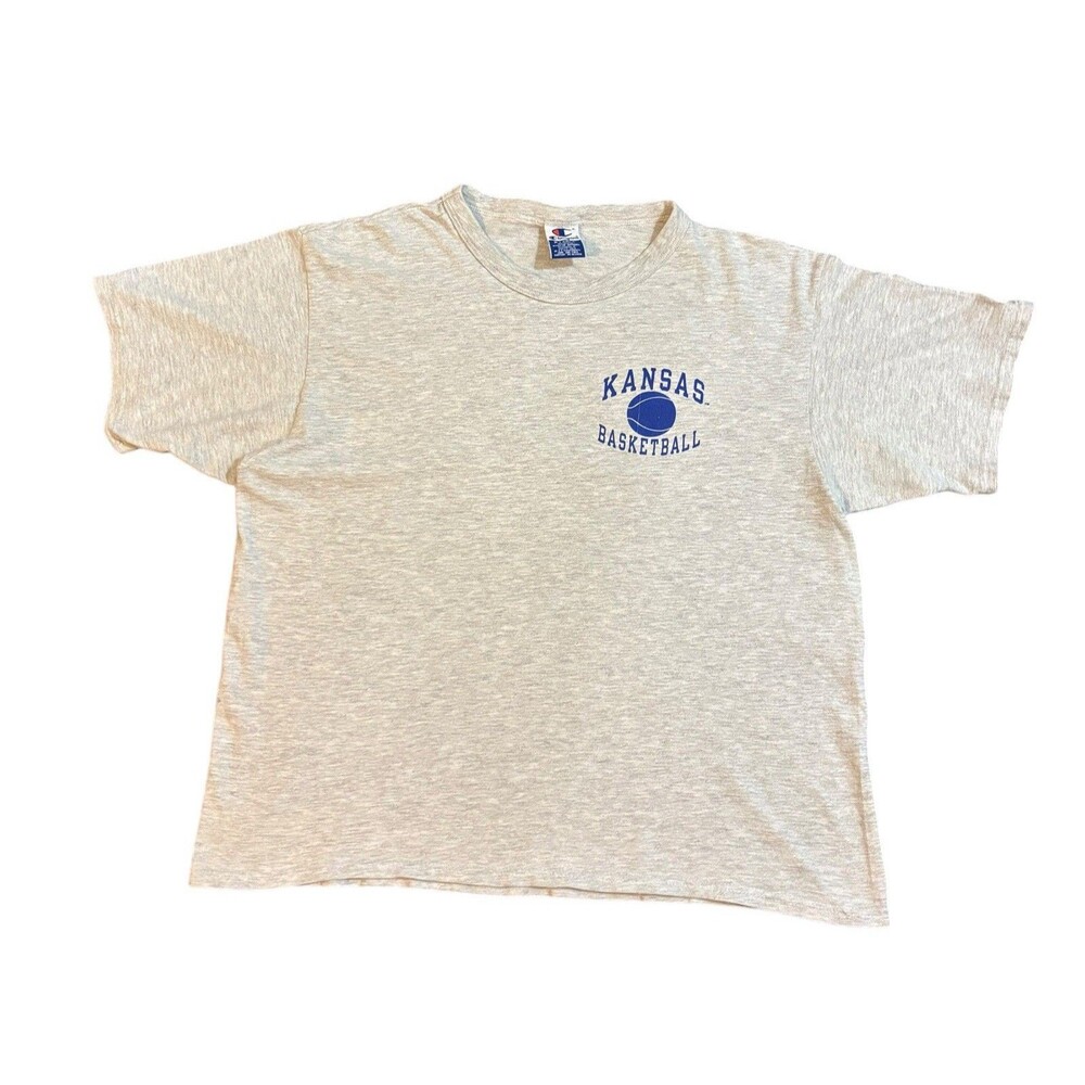 Vintage 90s Champion Kansas Jayhawks Basketball Graphic Tee Shirt Size XL